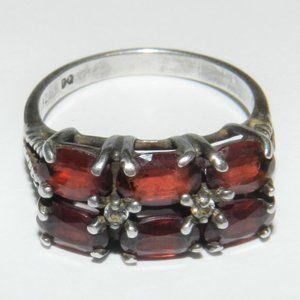 Vintage DQ Sterling Silver 925 / 6 Red Gemstone Ring Size 6.5